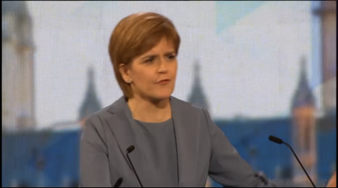 SNP leader Nicola Sturgeon. Screen capture from BBC coverage.