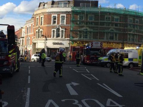 One man treated for burns and Fulham High Street closed during serious fire. Image@LondonFire